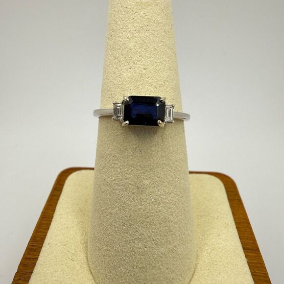 NWT 1.07ctw east/west,  blue sapphire w/ accent diamonds in 14kt WG ring! - Picture 13 of 13